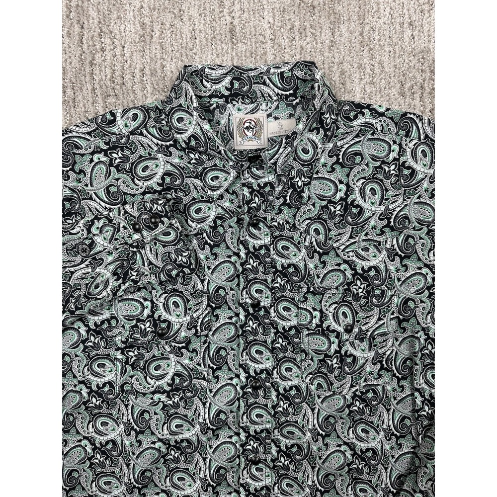 Cinch Youth Boys XL 14 Western Shirt Green Pearl Snap Cowboy Rodeo Paisley
